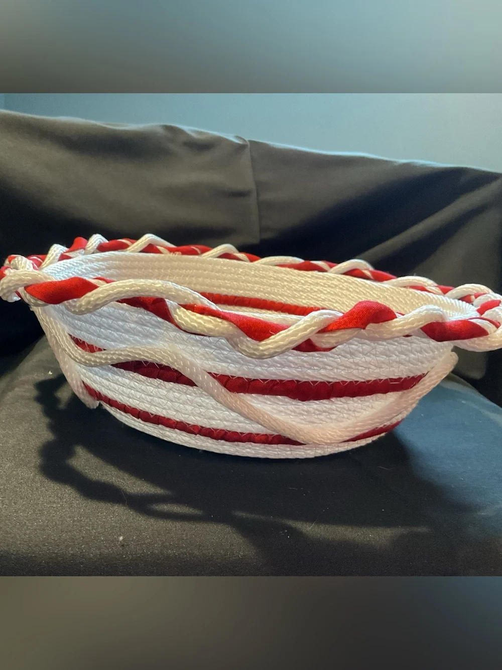 Handmade Festive Red & White Rope Bowl - Holiday Centerpiece